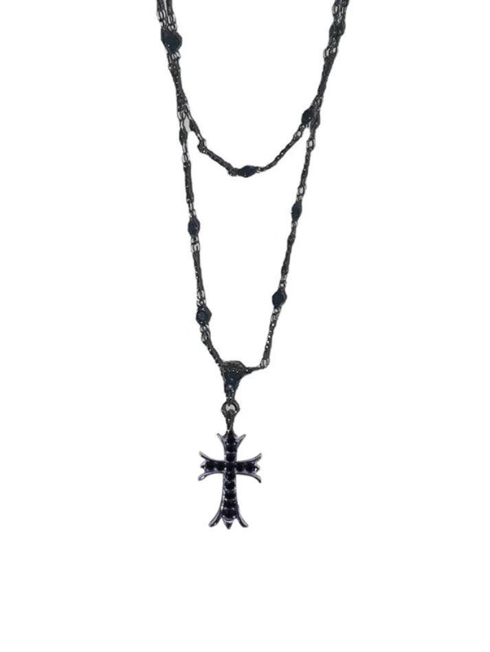 Double Layered Beads Cross Necklace - AnotherChill