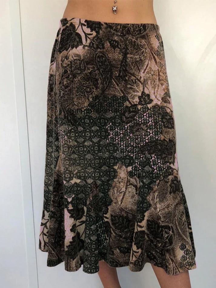 Vintage Random Print Low Rise Midi Skirt - AnotherChill