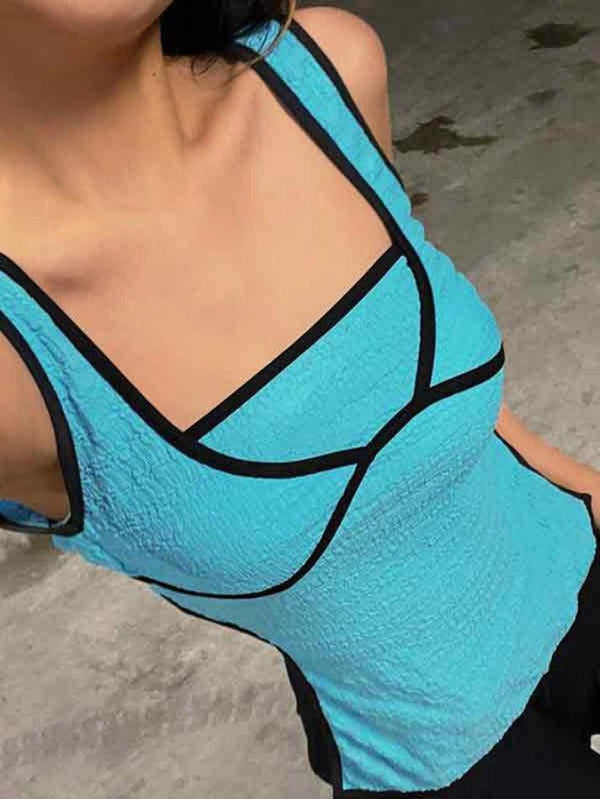 Patchwork Backless Lace Up Tank Top - AnotherChill
