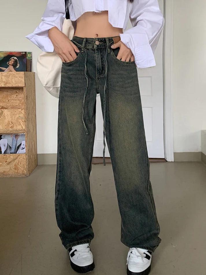 Vintage Blue Tie Up Boyfriend Jeans - AnotherChill