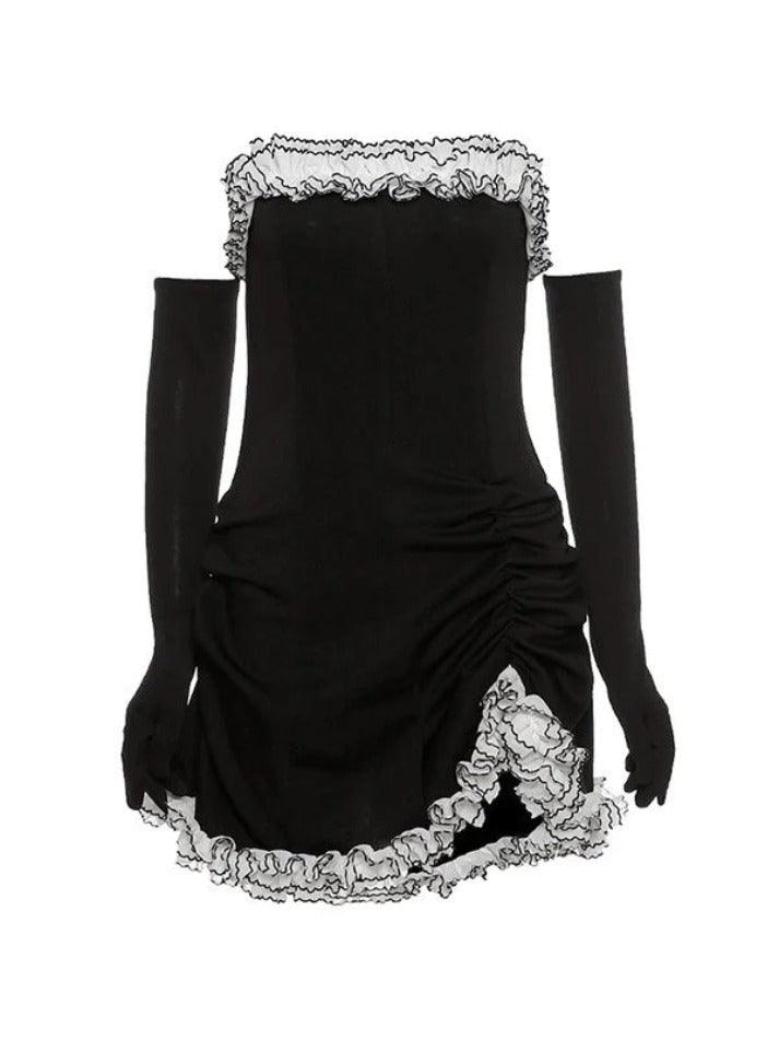 Gloves Detail Strapless Black Mini Dress - AnotherChill