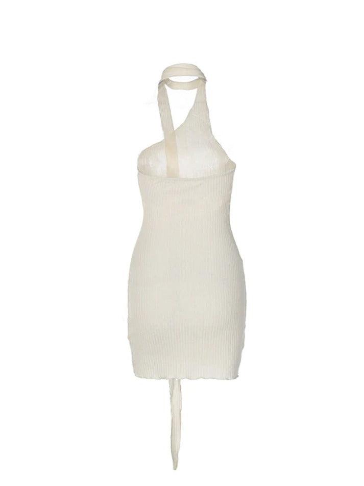 Slanted Shoulder Backless Ribbon Slim Mini Dress - AnotherChill