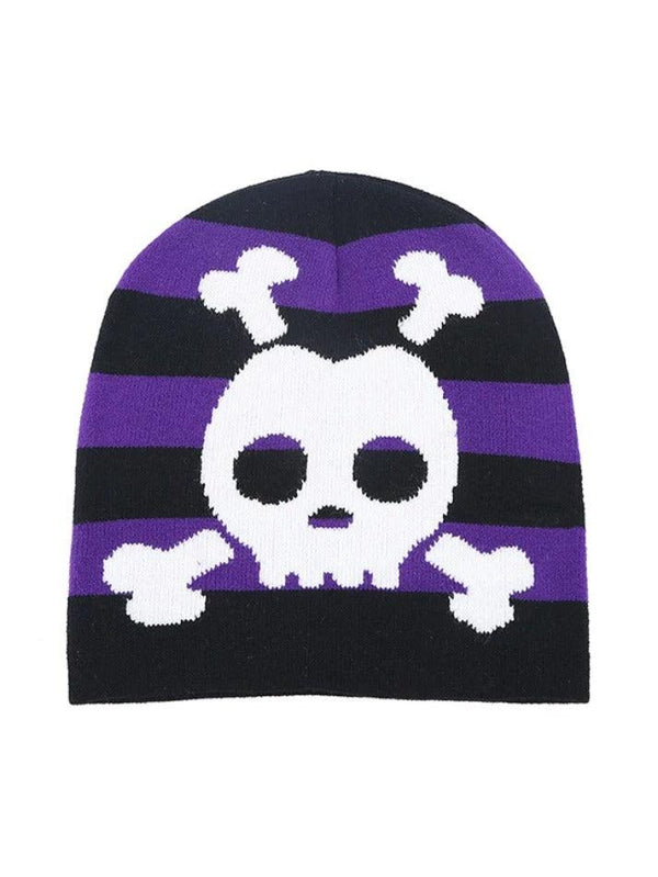 Contrast Color Skull Print Beanie Hat - AnotherChill