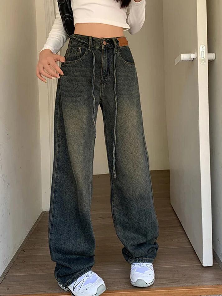Vintage Blue Tie Up Boyfriend Jeans - AnotherChill