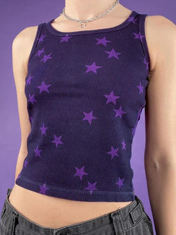 Star Print Embellished Crop Tank Top - AnotherChill
