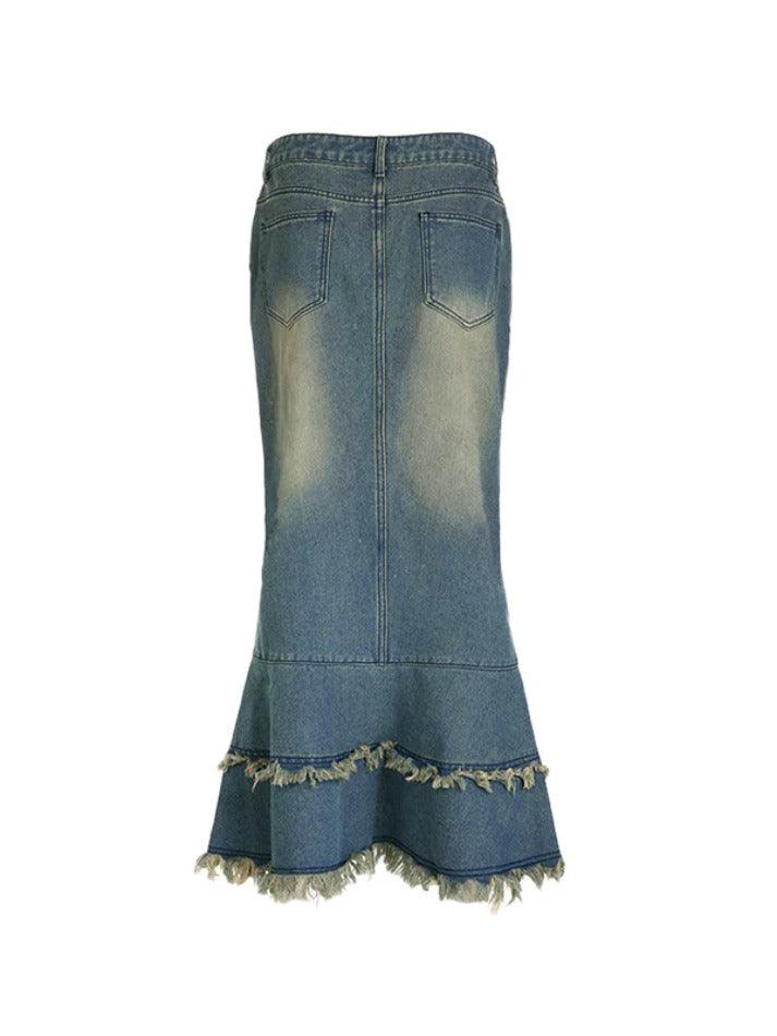 Low Waist Washed Petal Hem Midi Skirt - AnotherChill