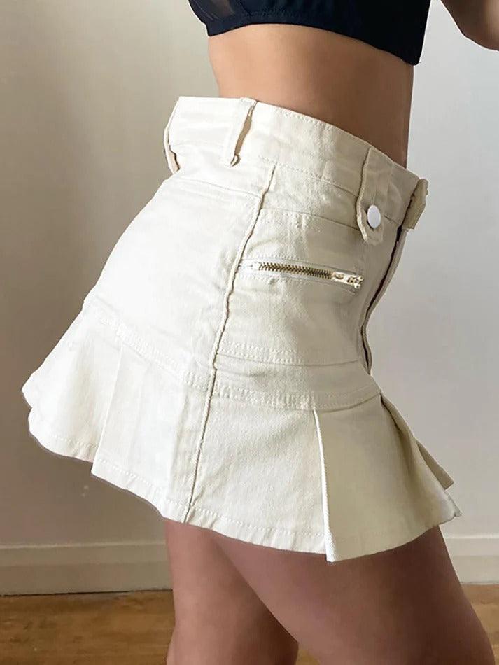 Zipper Panel Pleats Mini Skirts - AnotherChill