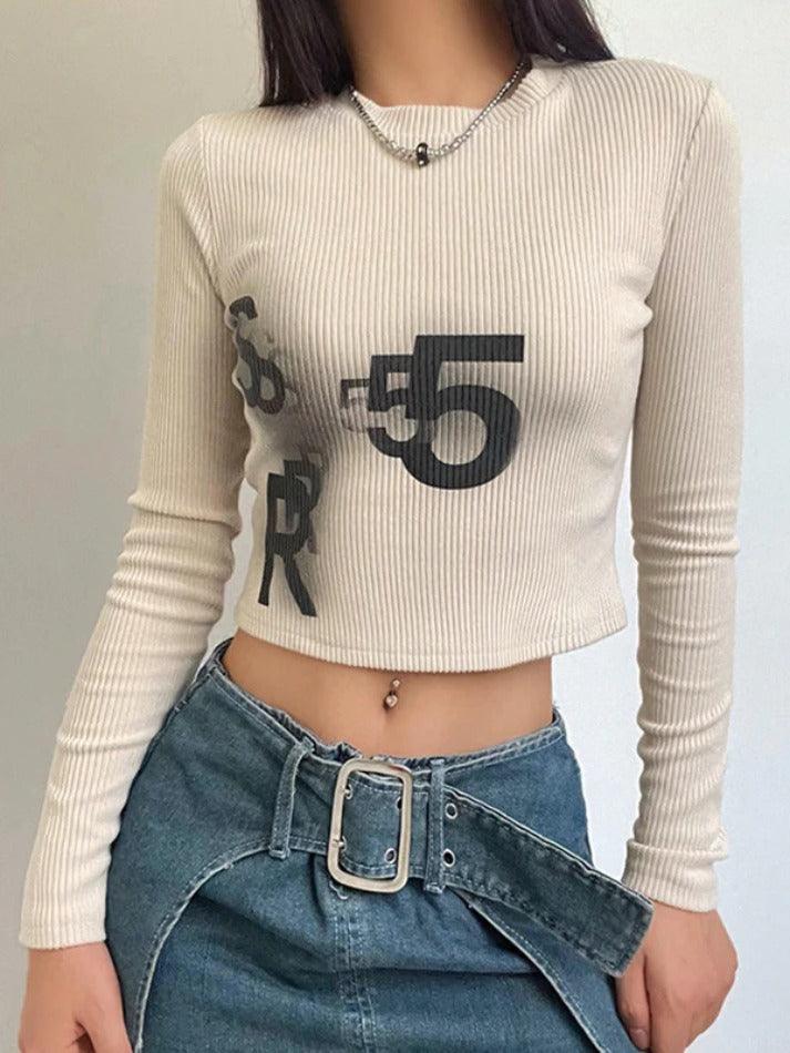 Fuzzy Print Slim Cropped Long Sleeve Knit - AnotherChill