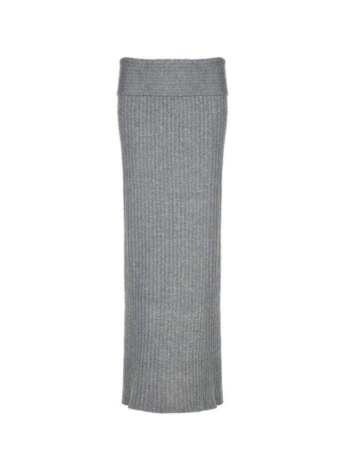 Solid Turned Waist Low Rise Maxi Skirt - AnotherChill