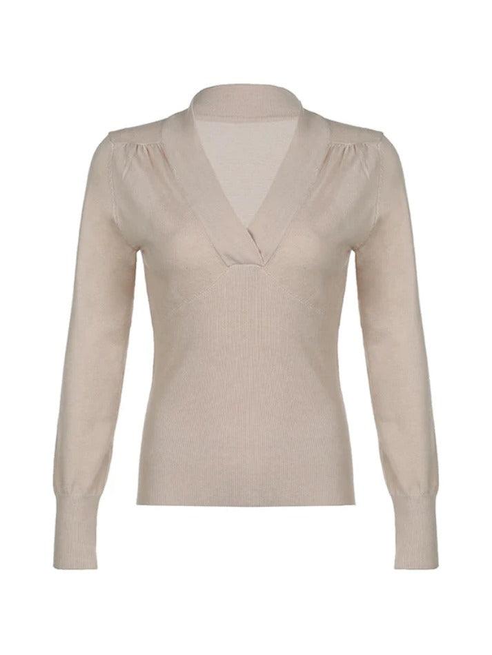 Solid V Neck Ruched Sweater - AnotherChill