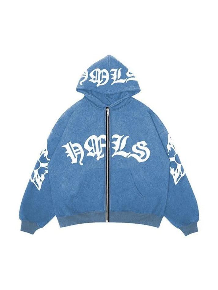 Gothic Letter Graphic Zip Up Hoodie - AnotherChill