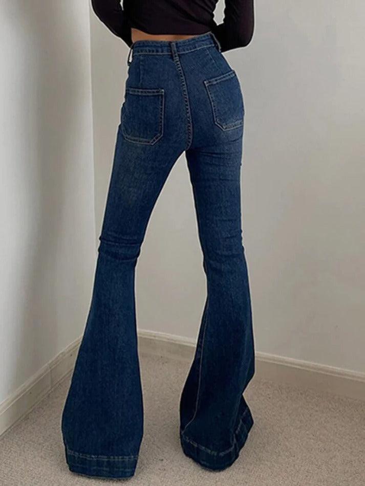 Vintage High Rise Elastic Flare Jeans - AnotherChill
