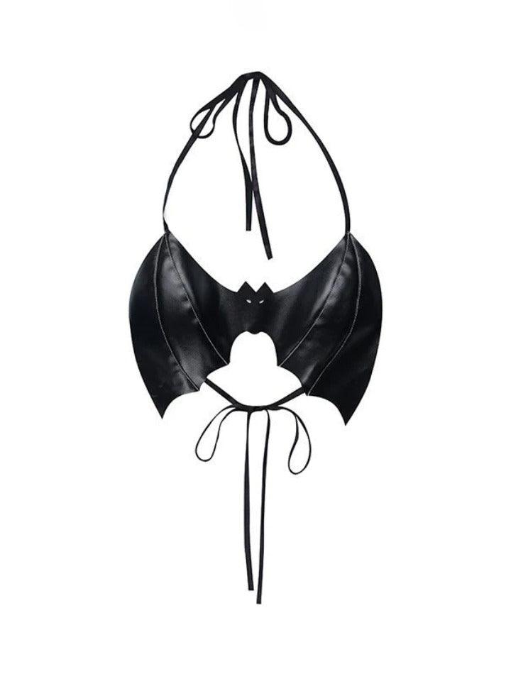 Bat Pu Leather Halter Crop Cami Top - AnotherChill