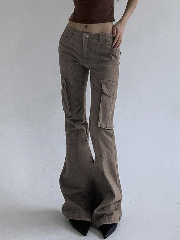 Low Waist Flap Pocket Flare Jeans - AnotherChill