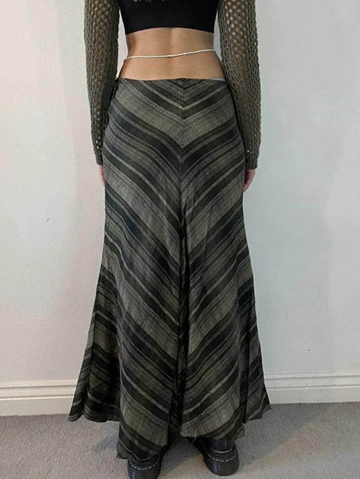 Vintage V Shape Striped Print Low Rise Maxi Skirt - AnotherChill