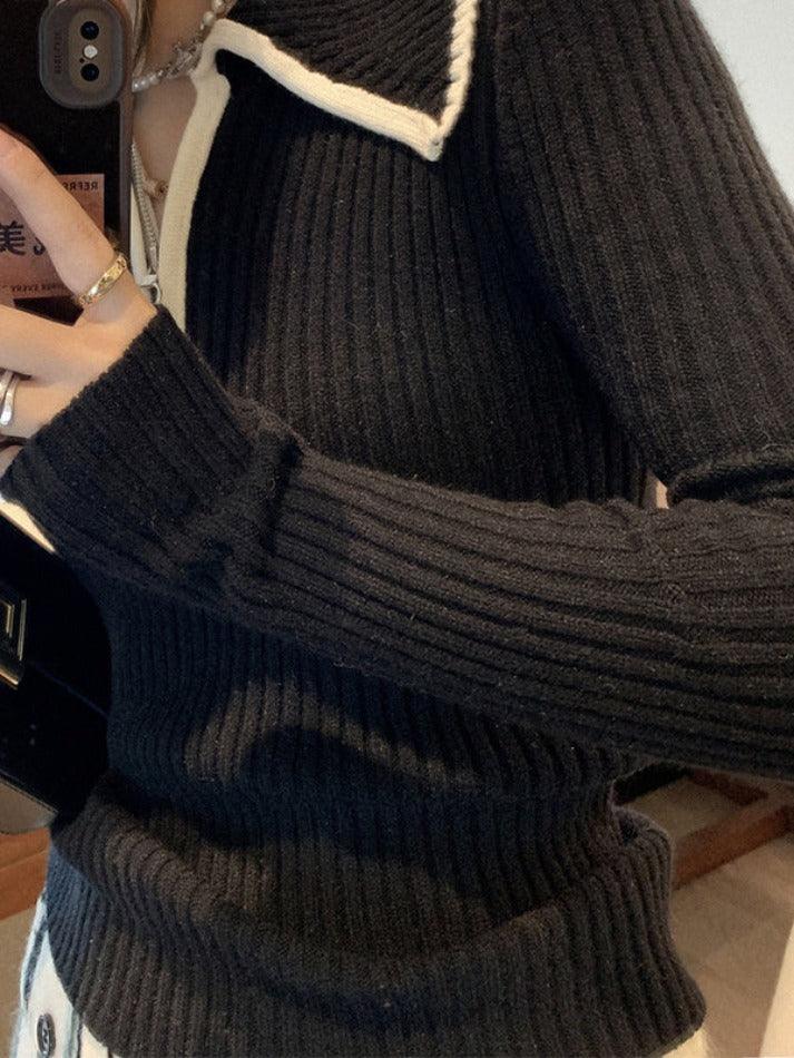 Lapel Neck Half Zip Sweater - AnotherChill