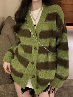 Button Front Striped Knit Cardigan - AnotherChill