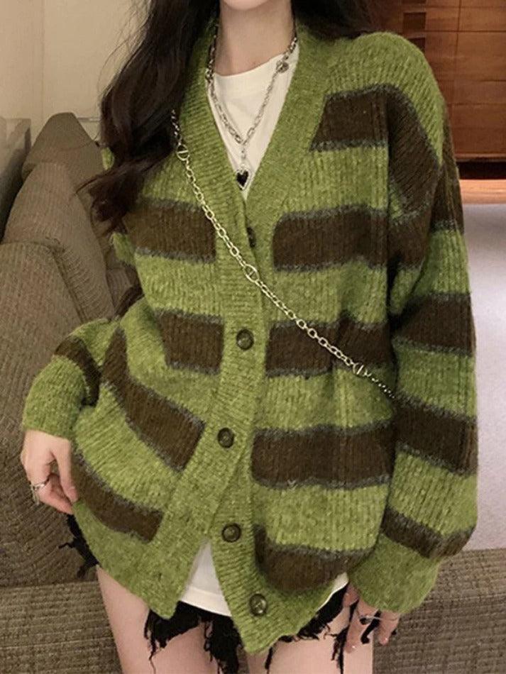 Button Front Striped Knit Cardigan - AnotherChill