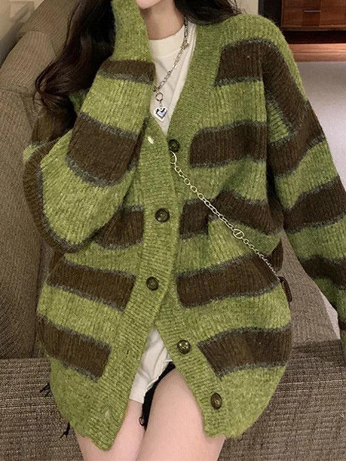 Button Front Striped Knit Cardigan - AnotherChill