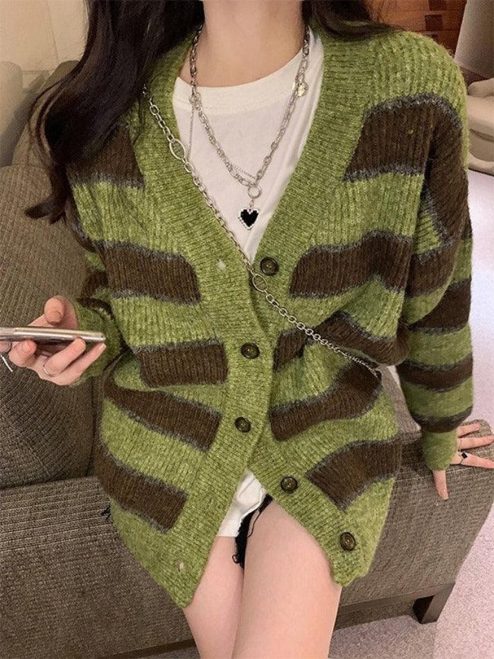 Button Front Striped Knit Cardigan - AnotherChill