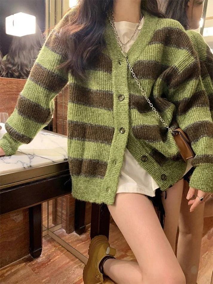 Button Front Striped Knit Cardigan - AnotherChill