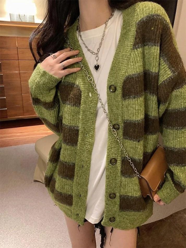 Button Front Striped Knit Cardigan - AnotherChill
