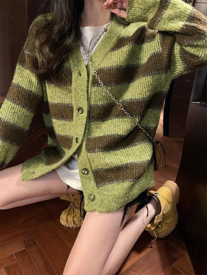 Button Front Striped Knit Cardigan - AnotherChill