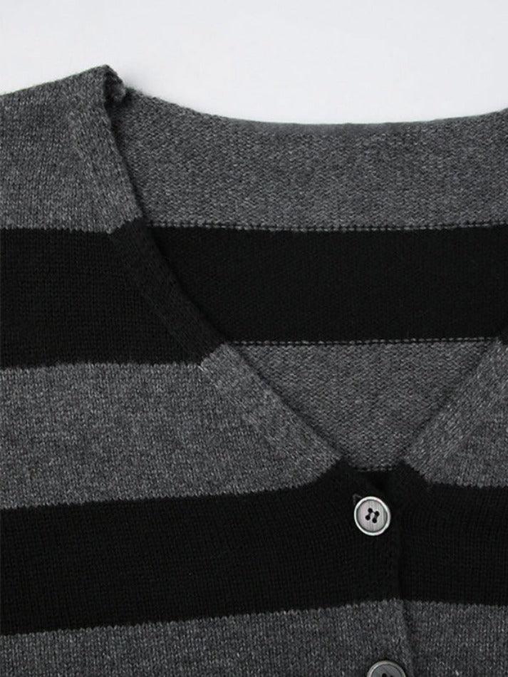 Vintage Striped Ultra Short V Neck Long Sleeve Knit - AnotherChill
