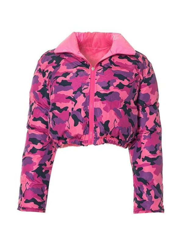 Camouflage Print Lapel Neck Zip Up Jacket - AnotherChill