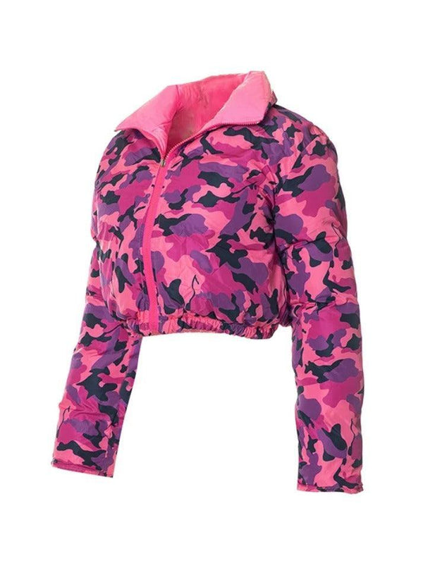 Camouflage Print Lapel Neck Zip Up Jacket - AnotherChill