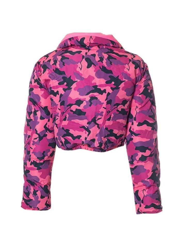 Camouflage Print Lapel Neck Zip Up Jacket - AnotherChill