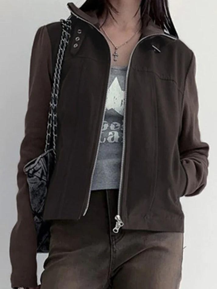 Street Metal Buckle High Neck Splice Cargo Jacket - AnotherChill