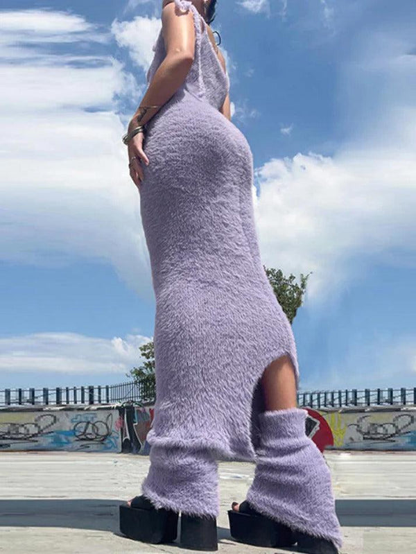 Solid Plush Split Cami Maxi Dress - AnotherChill