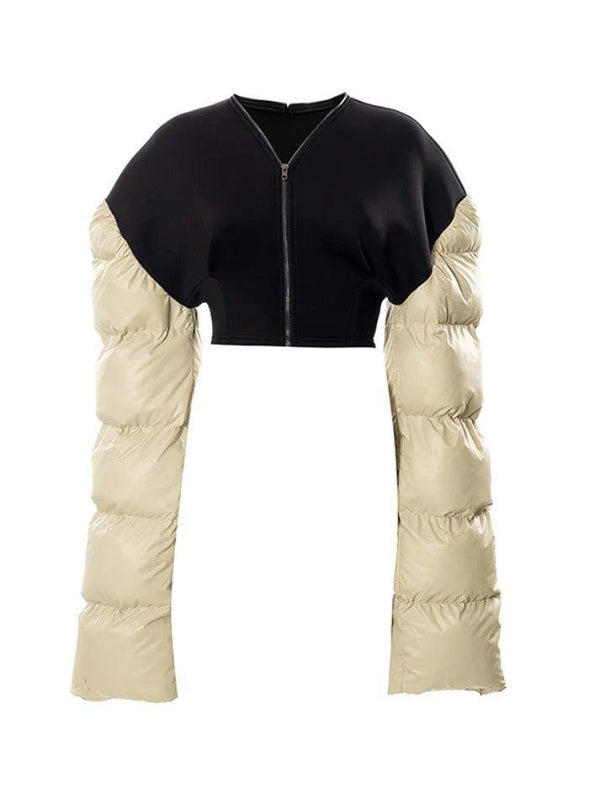 Color Block Patchwork Zip Up Short Jacket - AnotherChill