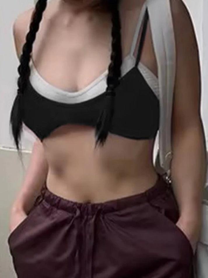 Contrast Color Fake Two Piece Cop Cami Top - AnotherChill