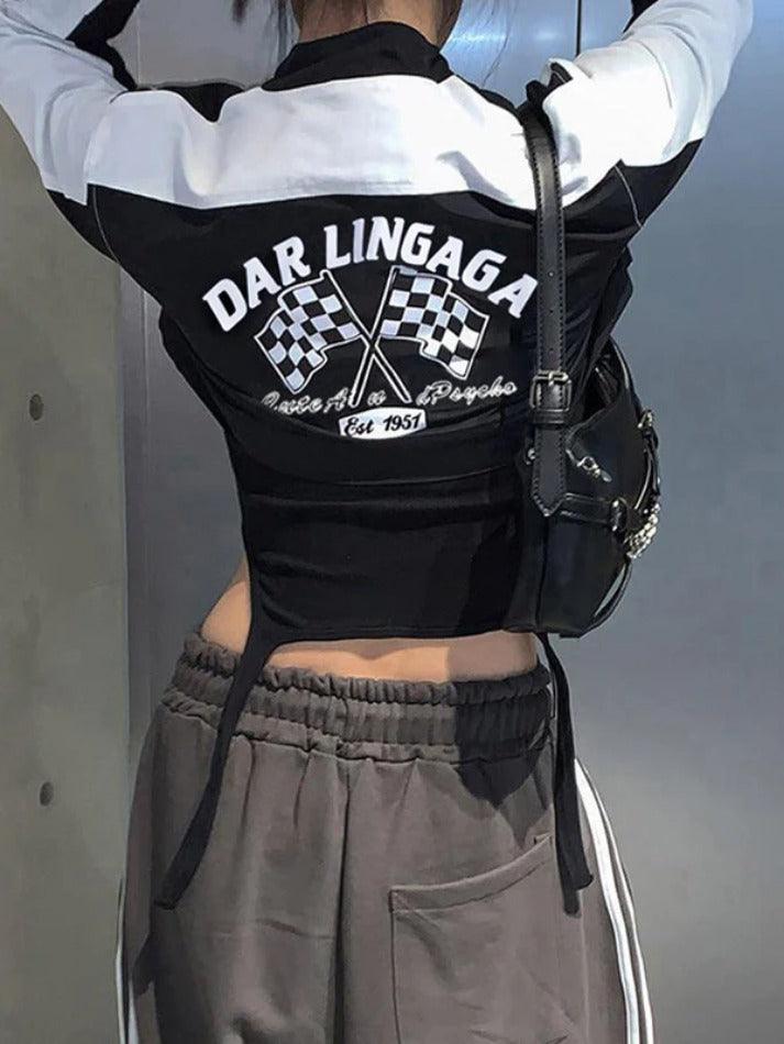 Contrast Color Print Collar Neck Short Jacket - AnotherChill