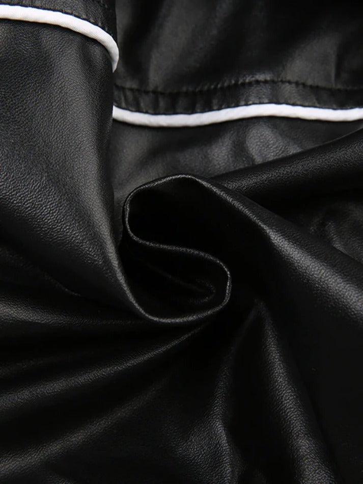 Contrast Color Print Splice Leather Short Jacket - AnotherChill