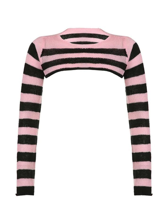 Contrast Color Stripe Ultra Short Long Sleeve Knit - AnotherChill