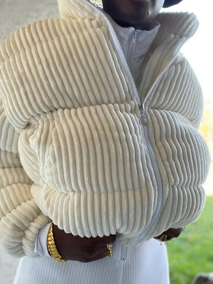Corduroy Ribbed High Neck Zip Up Jacket - AnotherChill