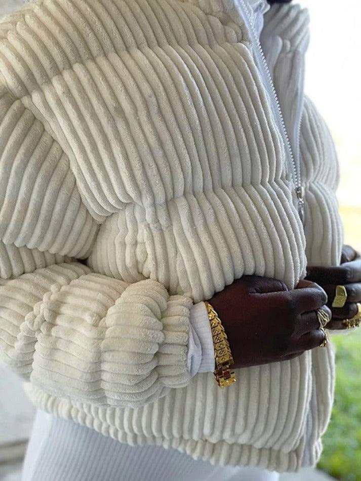 Corduroy Ribbed High Neck Zip Up Jacket - AnotherChill