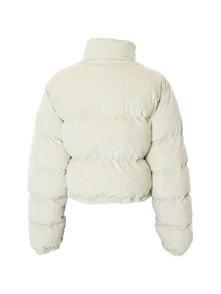 Corduroy Ribbed High Neck Zip Up Jacket - AnotherChill