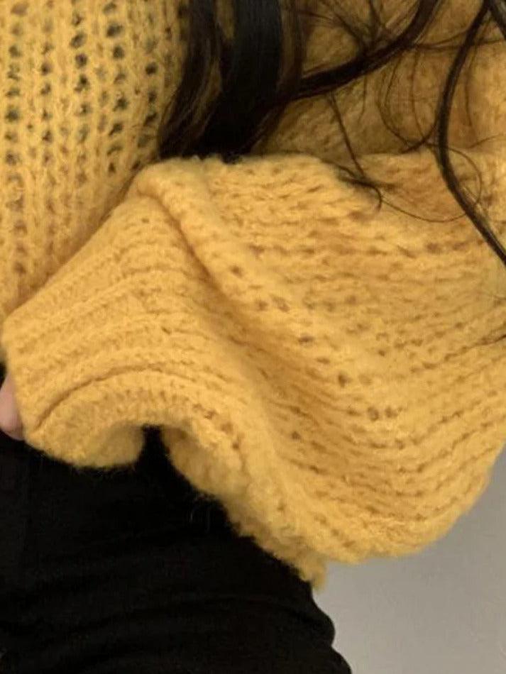 Cutout Lantern Sleeve Baggy Sweater - AnotherChill