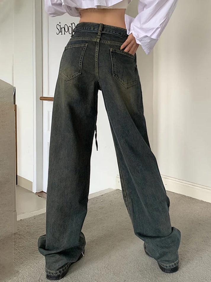 Vintage Blue Tie Up Boyfriend Jeans - AnotherChill