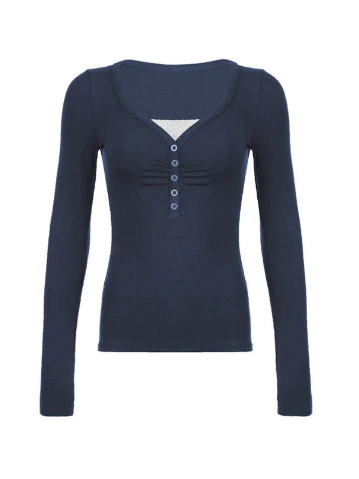 Lace Splice Ruched Breasted Long Sleeve Tee - AnotherChill