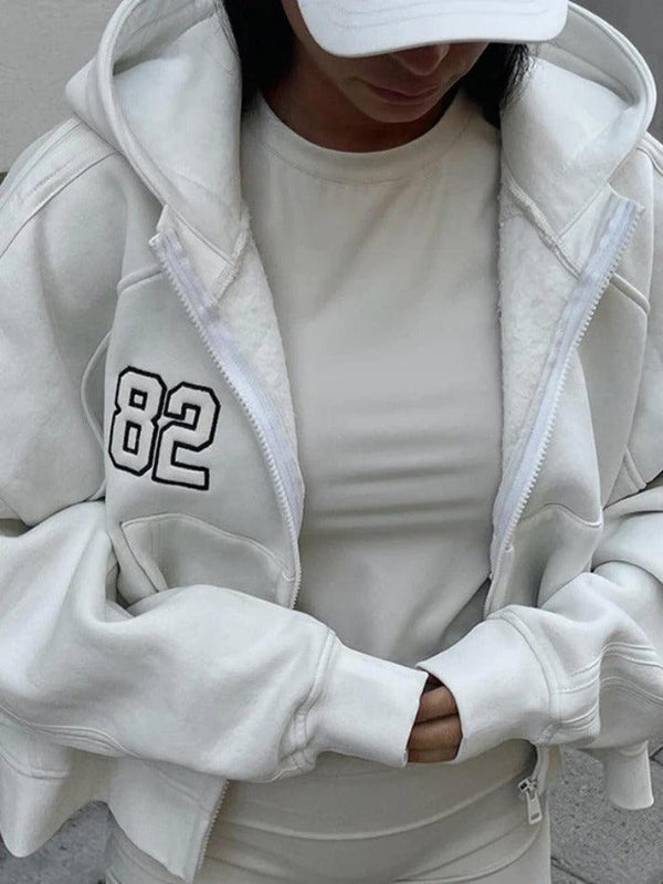Number Embroidery Embellished Oversized Hoodie - AnotherChill