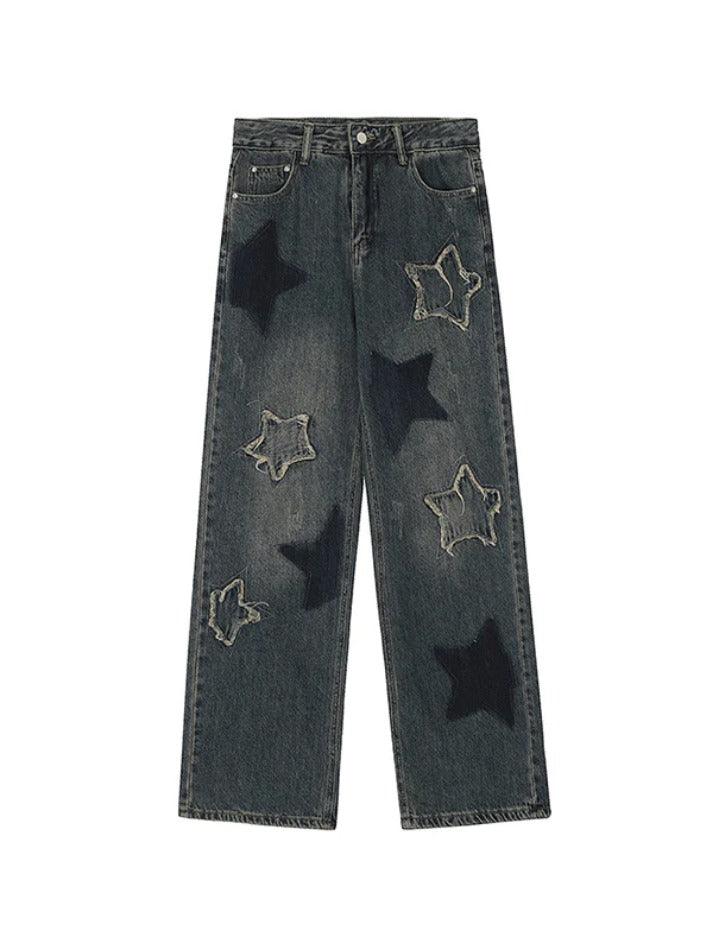 Star Embroidery Raw Trim Boyfriend Jeans - AnotherChill