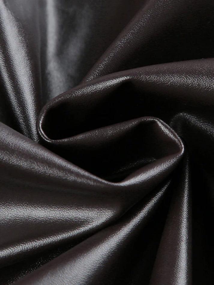Solid Collar Neck Leather Motorcycle Jacket - AnotherChill