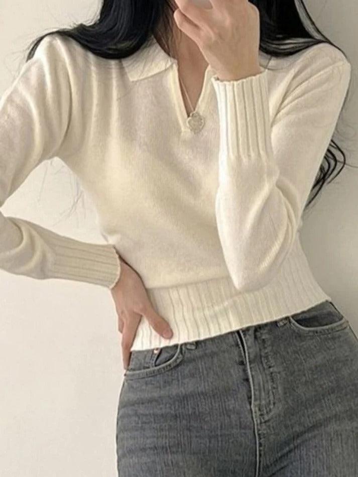 Solid Color V Neck Slim Short Sweater - AnotherChill