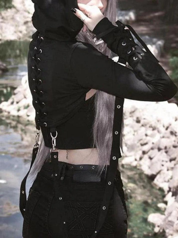 Detachable Strap Tie Back Cropped Hoodie - AnotherChill