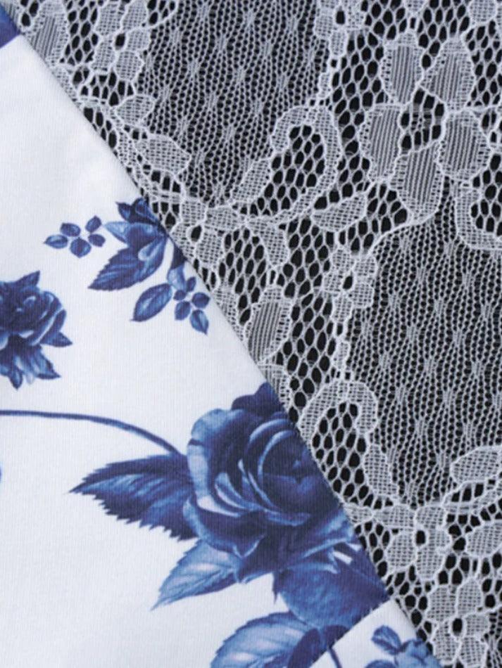 Ditsy Floral Print Splice Lace Split V Neck Mini Dress AnotherChill Ditsy Floral Print Splice Lace Split V Neck Mini Dress AnotherChill